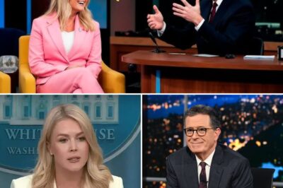 Late Show host Stephen Colbert faced a bitter outcome when he attempted to humiliate Karoline Leavitt with “direct punches.” However, with her brilliance and intelligence, Karoline Leavitt successfully countered all the attacks aimed at her. In the end, Colbert was left embarrassed and silent in the face of Leavitt’s resolute responses. The entire audience stood up to applaud her, a true warrior