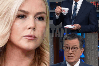 What began as a playful interview spiraled into chaos when Karoline Leavitt flipped the script—literally. As Stephen Colbert tossed out his usual zingers, Leavitt came armed with facts, fire, and zero tolerance for media spin. The tension spiked when she called out Colbert’s selective outrage and double standards. Gasps echoed across the studio. Audience laughter faded. Producers scrambled. And in a move rarely seen, the segment was cut short. It wasn’t just a clash—it was a cultural detonation. This wasn’t just TV. It was a warning shot in America’s media war.