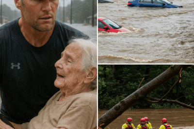 TOM BRADY EMERGES IN FLOOD-RAVAGED TEXAS LIKE A GHOST NAMED “HOPE” — NO CAMERAS, NO AGENTS, JUST A MAN CARRYING NOODLES AND TEARS THROUGH THE WATERS — Locals couldn’t believe their eyes as the football icon was spotted hauling rice bags, guiding lost dogs, and lifting grandmas to safety waist-deep in floodwater, but the moment that broke the internet was when he knelt down, took off his brand-new sneakers, and slipped them onto the muddy feet of a little boy who had lost everything — his family, his home, his future — everything but a pair of eyes full of silent gratitude. No speeches. No hashtags. No brand partnerships. Just one trembling hand holding another in the storm. Social media imploded: “Is this a Nike ad or divine intervention?” Some want a statue built. Others say it’s AI-generated. But millions simply cried and whispered: “Brady’s not playing Super Bowl anymore. He’s playing humanity.”