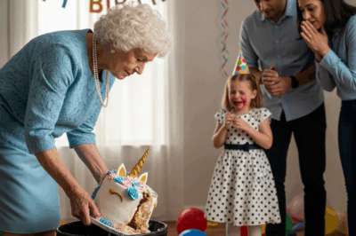 At my daughter’s birthday, my mother-in-law pushed the cake away, saying, “She doesn’t deserve this.” My husband just stood there, saying nothing. My daughter looked like she was about to cry—but then she grinned, pulled out her tablet, and said, “Grandma, I made you a video.” What happened next left the room silent.