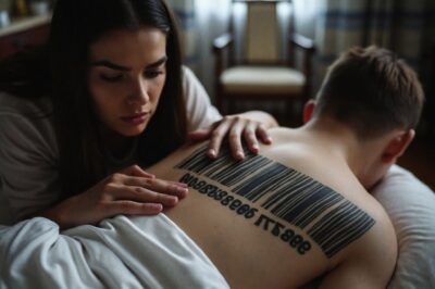 As my spouse lay sleeping, I spotted an unusual tattoo resembling a barcode on his back: I scanned it and almost passed out from shock…