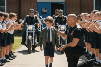 47 bikers gathered outside the elementary school because an eight-year-old boy was being bullied over his late father.