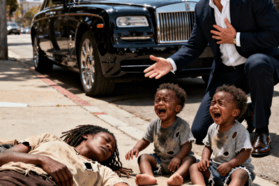 A homeless Black woman collapsed by the roadside, her two-year-old twin children crying in despair — and when a billionaire passed by, he was shocked to see that the two children looked exactly like him…