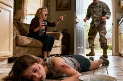 “The little girl was on her knees on the floor, her tiny hands red and sore. Her stepmother stood over her, yelling: ‘Clean it up! If you don’t finish, you don’t eat!’ Exhausted, the girl collapsed, gasping. Suddenly, the door burst open. Her father—a soldier—had come home earlier than expected. He froze, then roared: ‘My daughter… who did this to her?!’ The stepmother went pale, and the girl whispered: ‘Daddy… I hurt…’ And the father’s fury began to ignite.”