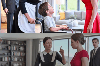 The 7-Year-Old Boy in a Wheelchair Tried to Hold Back His Tears While His Stepmother Humiliated Him Without Mercy. But Before She Could Say Anything Worse, the Housemaid Appeared in the Doorway and Shouted, “Don’t do that!” Her voice echoed through the entire room. The millionaire, who had just arrived, froze at the sight.
