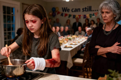 My 15-year-old daughter suffered second-degree burns while helping in the kitchen before my mother’s birthday dinner. My mom just looked up and said, cold as ice: “She can still stir with the other hand.” Then she made her finish cooking for eighteen guests, acting as if nothing had happened.