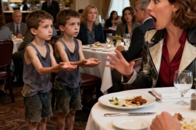 Two homeless twin boys approached a wealthy woman’s table and gently asked, “Ma’am, could we have some of your leftover food?” But when she looked up, her heart nearly stopped — their faces were identical to the two sons she had been searching for ever since they disappeared…-