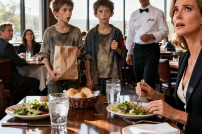 Two homeless twin boys walked up to a millionaire’s table and said, “Ma’am, could we have some of your leftover food?” The millionaire looked up and was stunned — the boys looked exactly like the two sons she had been searching for ever since they went missing…
