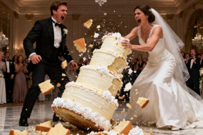 As I lifted the knife to cut the wedding cake, my sister hugged me tightly and whispered, “Push it over. Now.” I glanced at her, then at my smiling groom. Without thinking, I slammed the cake cart, sending the entire three-tier cake crashing to the floor as guests screamed. In the chaos, my sister grabbed my wrist and dragged me toward the side exit. “Run,” she hissed, her face pale. “You have no idea what he planned for you tonight.”
