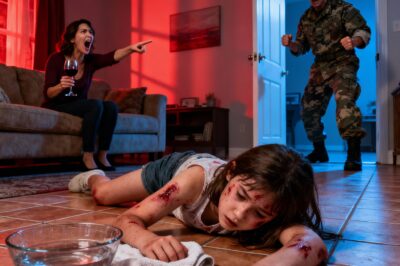 The little girl was on her knees, her tiny hands red and sore. Her stepmother yelled at her: ‘Clean it well! If you can’t, you won’t eat!’ Finally, the child collapsed from exhaustion, struggling to breathe. Suddenly, the front door burst open. Her father—a soldier—had returned home earlier than expected. He froze at the scene and then roared: ‘My daughter… who did this to her?!’ The stepmother’s face went pale, while the girl whispered: ‘Daddy… I hurt…’. And the father’s fury erupted.”