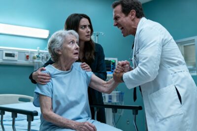 I was sitting by my mother’s hospital bed when a group of nurses and doctors suddenly barged in, sweeping through the room as if we didn’t exist. The head physician stepped inside, his voice icy: “You need to vacate this room immediately. We require it for a VIP patient.” My mother squeezed my hand in fear, and he barked straight into my face, “Get out!” I didn’t move. I didn’t argue. I simply pulled out my phone and sent one single text. Five minutes later, the hospital speakers blared: “Emergency announcement! All medical staff report immediately— a serious violation has just been discovered.”