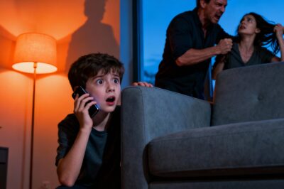 When my husband pulled my hair and broke my arm, I caught my son’s eye and gave him a slight nod. My five-year-old took the phone with trembling hands and dialed the secret number. —”Grandpa… Dad is hurting Mom!”— he sobbed.