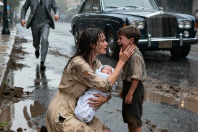A humble mother helps a crying little boy while holding her son, unaware that his millionaire father was watching