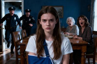 At the family dinner, I was sitting there with a broken arm, unable to even eat. My mother-in-law said, “My son taught her a lesson.” And his sister boasted, “She thought she was in charge.” I just smiled. Thirty minutes later, the doorbell rang, and he found out who really runs this house.