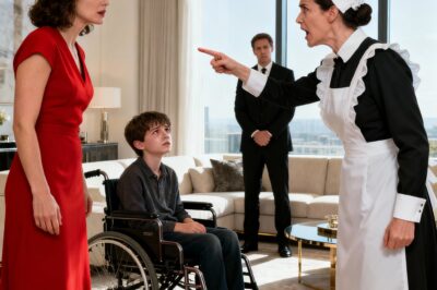The 7-year-old boy in the wheelchair was trying to hold back tears while his stepmother ruthlessly humiliated him. But before she could say anything worse, the maid appeared in the doorway and shouted, “Don’t do that!” The voice echoed through the room. The millionaire, who had just arrived, froze at the sight of the scene.