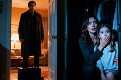 “My husband came home early from his business trip. The door knocked, and I heard, ‘I’m home!’ But my 6-year-old daughter suddenly grabbed my shirt and whispered, ‘Mommy… that’s NOT Daddy’s voice. Let’s hide.’ I grabbed her hand and slipped into the living-room closet. Moments later, something unbelievable happened.”